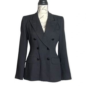 Vintage 80s Hugo Buscati Collection Double Breasted Black Blazer Jacket